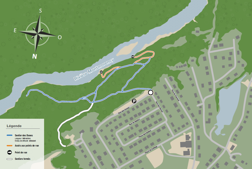 Carte du sentier des Dunes menant à la rivière Montmorency